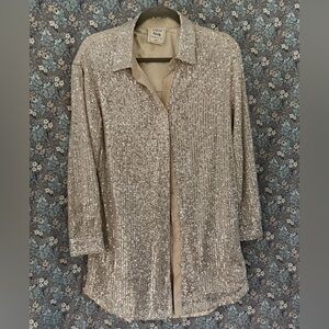 Style Rack Silver Sequin Button Down Shirt